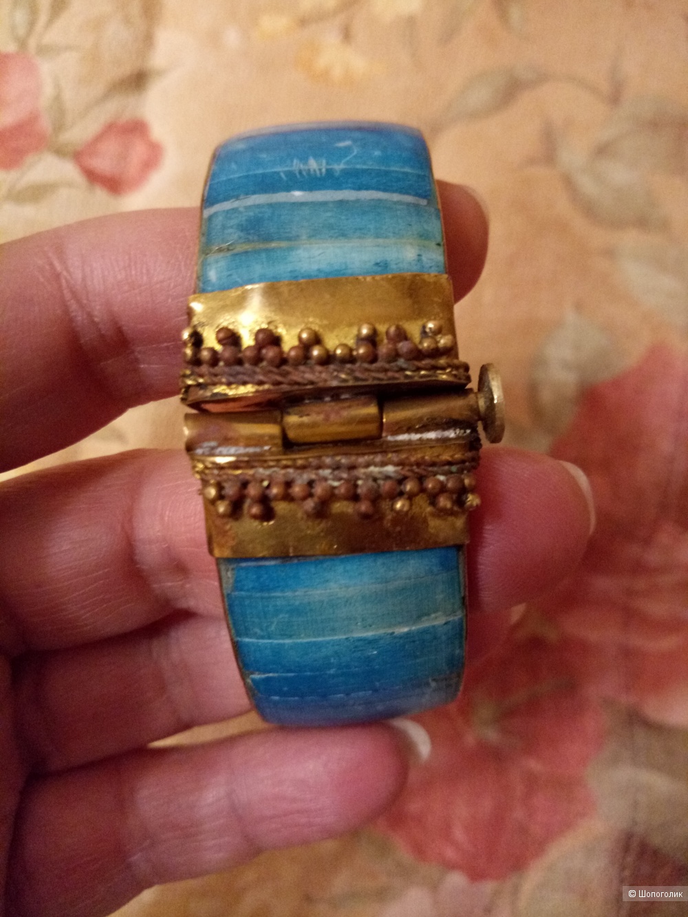 Винтажный браслет Старая Индия с агатом, диаметр 7 см