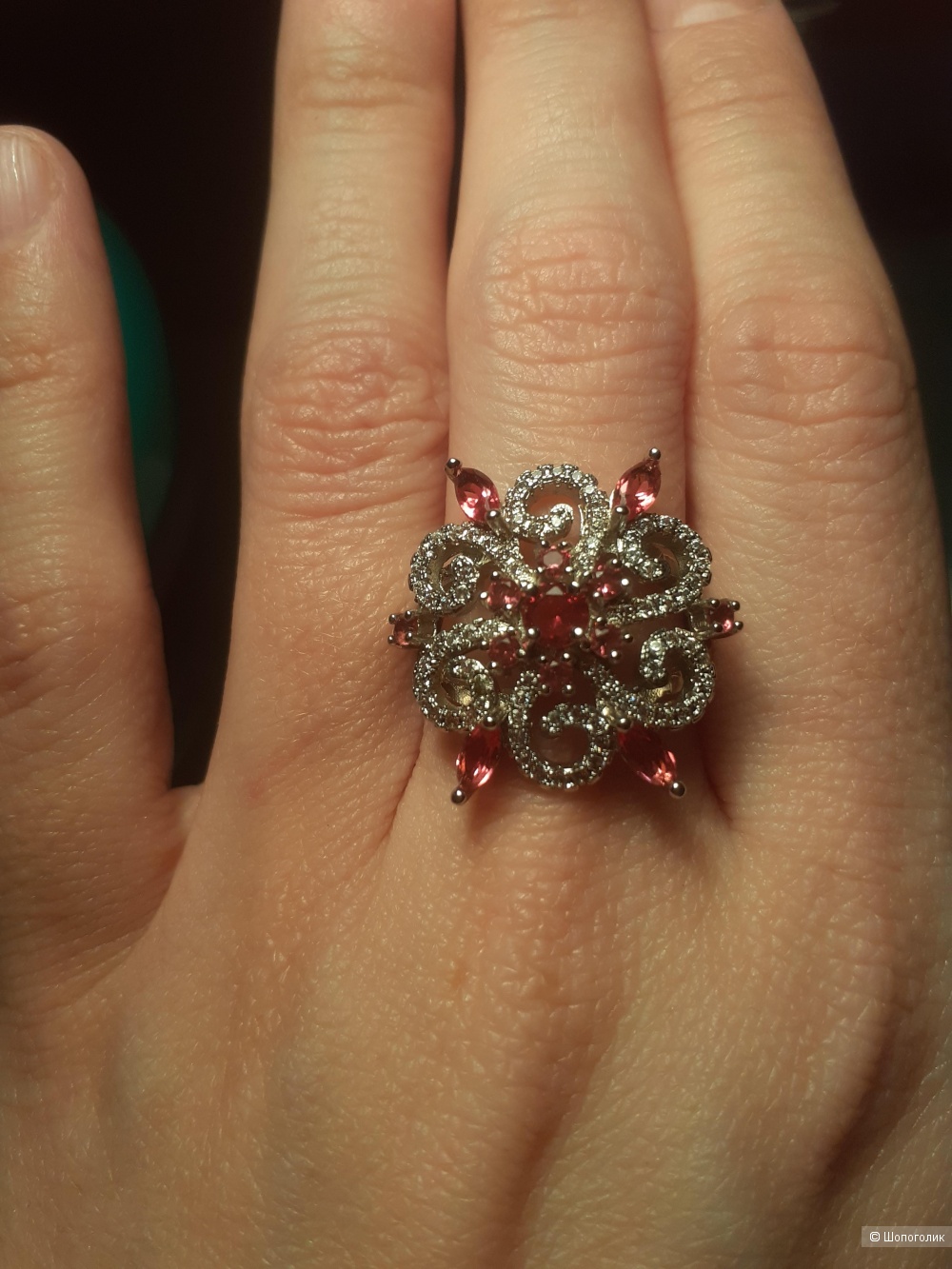 Кольцо с родолитом, размер 17