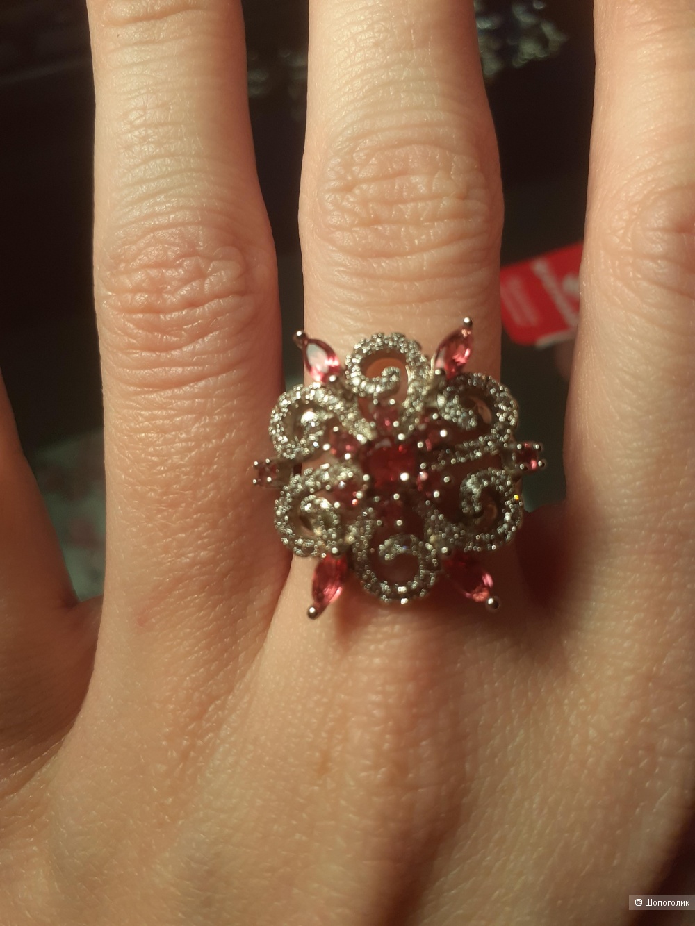 Кольцо с родолитом, размер 17