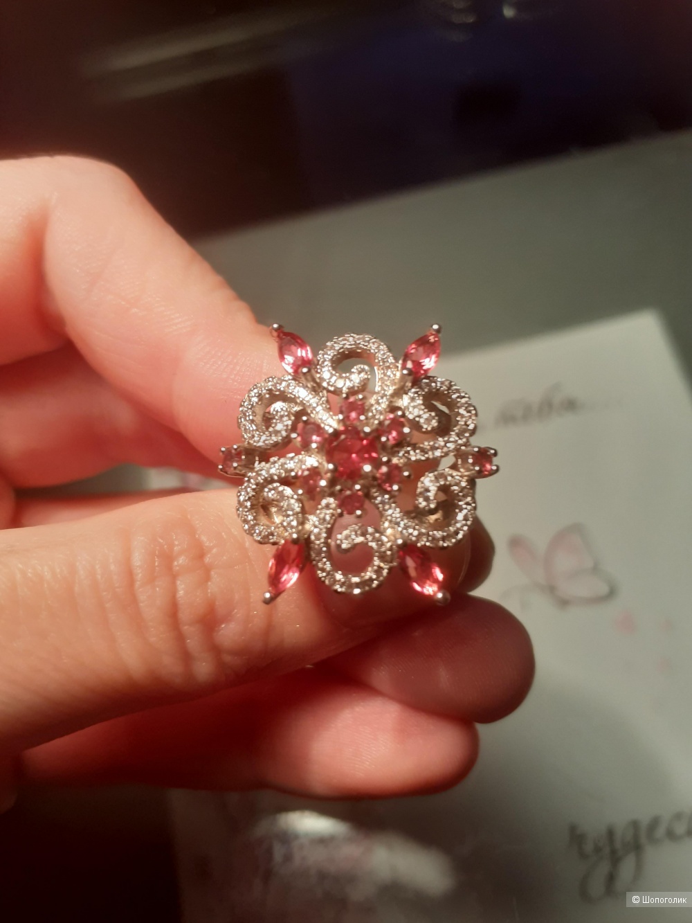 Кольцо с родолитом, размер 17