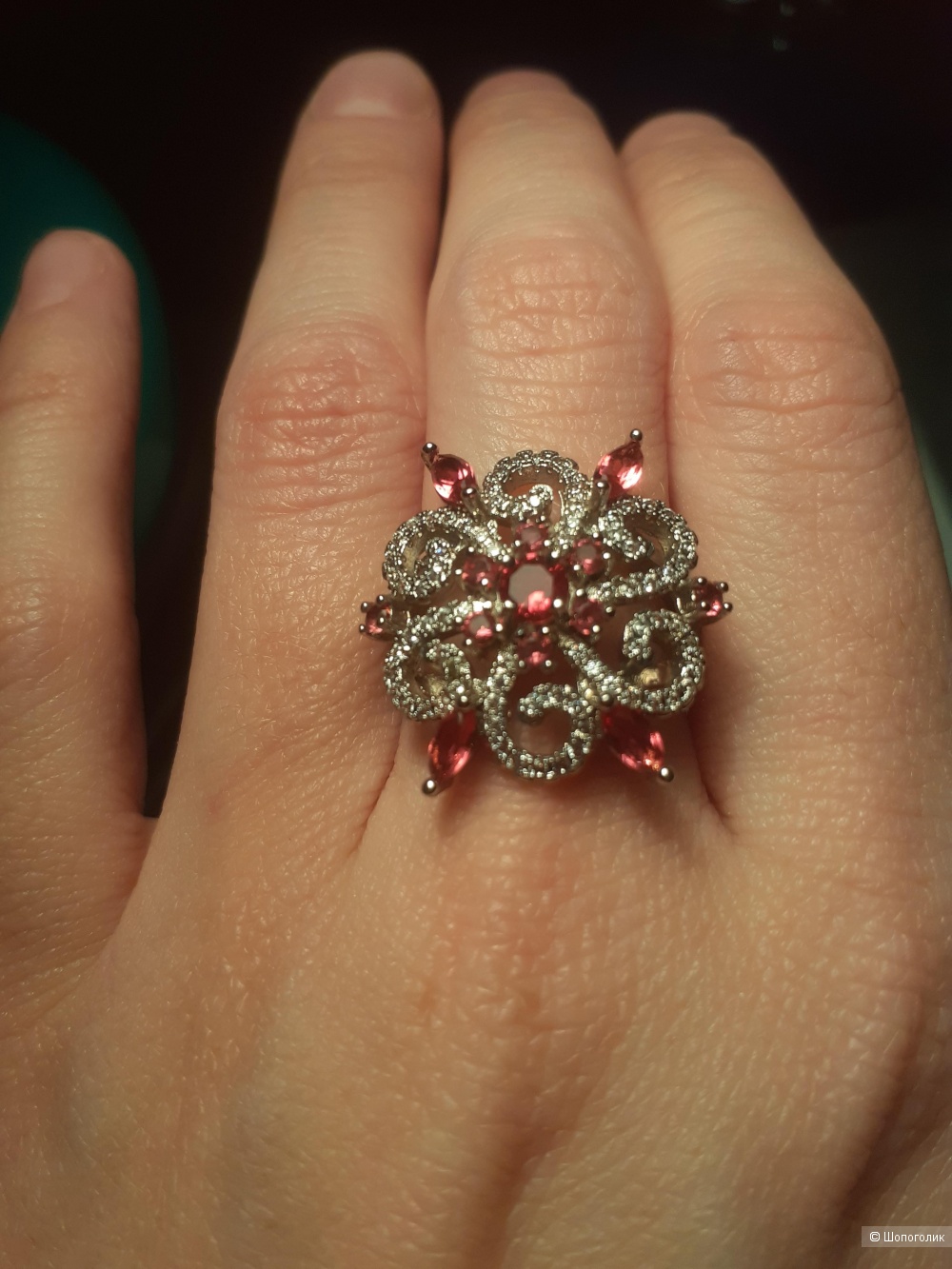 Кольцо с родолитом, размер 17