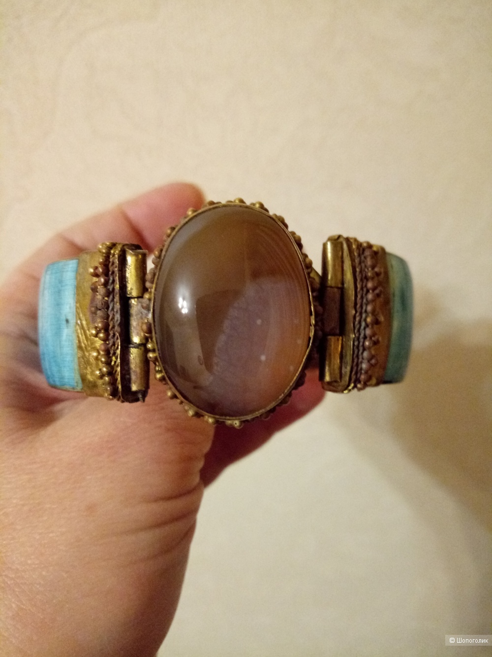 Винтажный браслет Старая Индия с агатом, диаметр 7 см