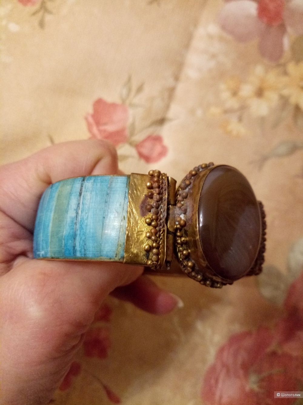 Винтажный браслет Старая Индия с агатом, диаметр 7 см