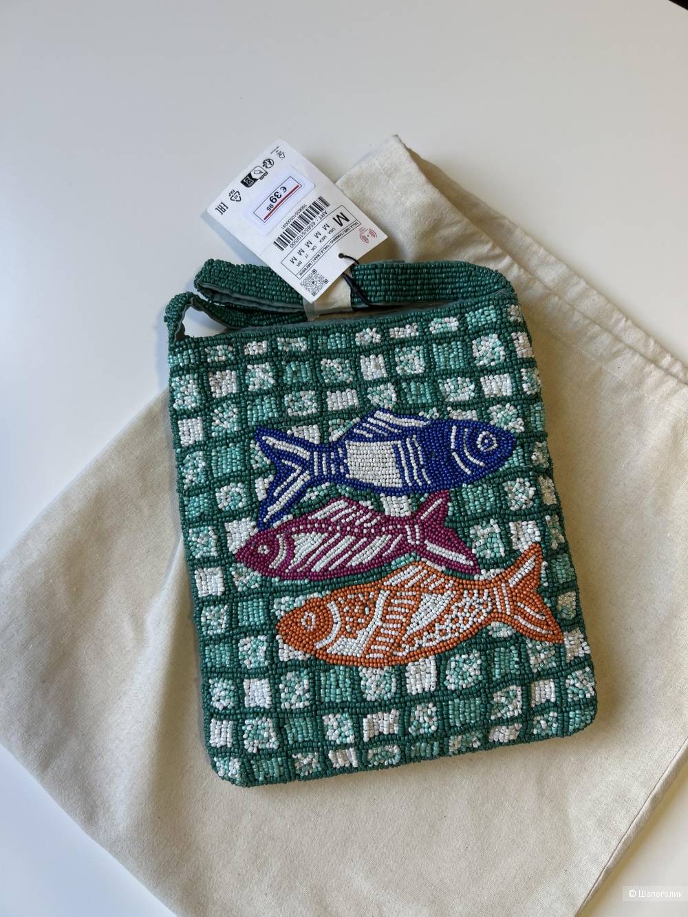 Мини-сумка Zara с вышивкой бисером рыбки