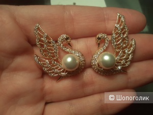 Серьги лебеди с жемчугом