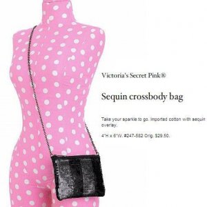 сумочка VICTORIAS SECRET, на цепочке, серые и черные паетки, 1000 р.