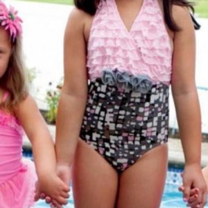 4T Amazing Grey/Pink Kids Girls Halter One Piece Swimsuit - $45