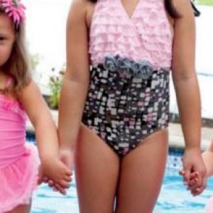 4T Amazing Grey/Pink Kids Girls Halter One Piece Swimsuit - $45