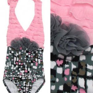 4T Amazing Grey/Pink Kids Girls Halter One Piece Swimsuit - $45