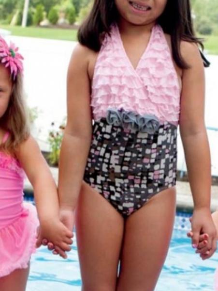 4T Amazing Grey/Pink Kids Girls Halter One Piece Swimsuit - $45