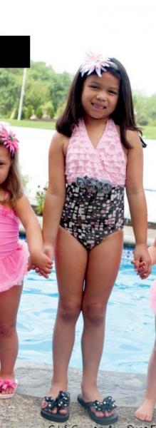 4T Amazing Grey/Pink Kids Girls Halter One Piece Swimsuit - $45