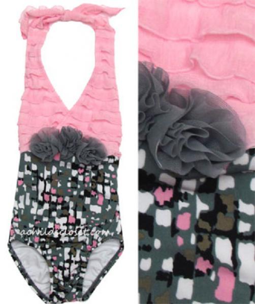 4T Amazing Grey/Pink Kids Girls Halter One Piece Swimsuit - $45