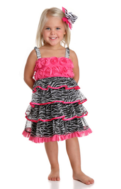 4T Girl`s cute party dress: Zebra and Pink - $75
One Posh Kid  Zebra Everything Roses Zebra Tulle Print w Fushia Edging and Fushia Roses On Bodice Inc