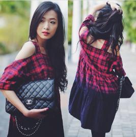 ASOS Cold Shoulder Dress In Tartan With Dip Dye