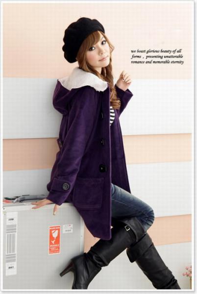 Front Two Pockets Single Breasted Coat Hooded Purple
Wholesale price US$ 23.25 
http://wholesale-dress.net/goods-1117696-Front-Two-Pockets-Single-Brea