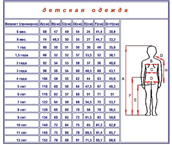 размеры детские