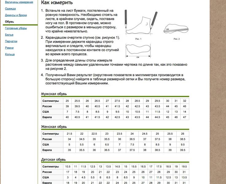 Размеры обуви мира