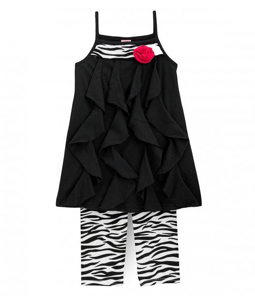 sz 4T Kids Girls Copper Key Zebra Ruffle Tunic & Leggings Set - $15