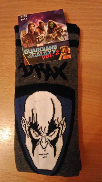 the Galaxy Groot Drax 
размер 35-40
 200р забрать можно в СПб
Drax 55% Cotton 26% Polyamide 17% Polyester 2% Elastane