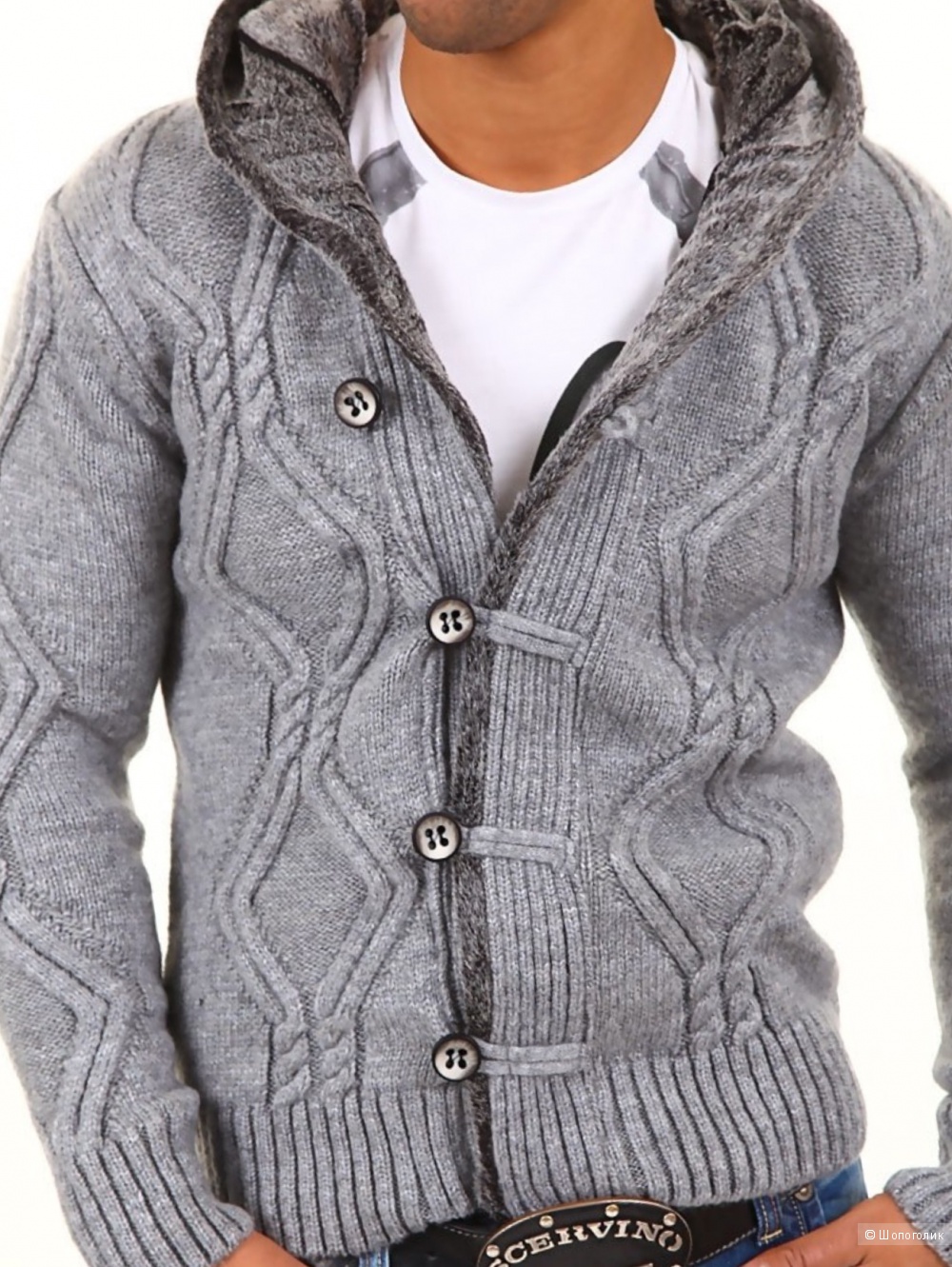 фото мужских вязаных курток с капюшоном
