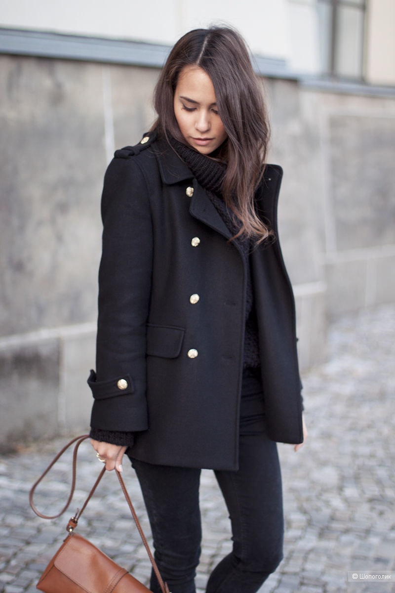 Черное двубортное пальто женское с чем носить