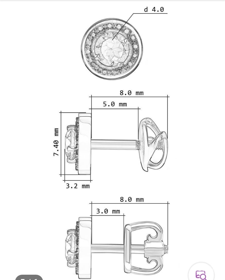 Серьги пусеты из белого золота 585 пробы с бриллиантами и родолитами.