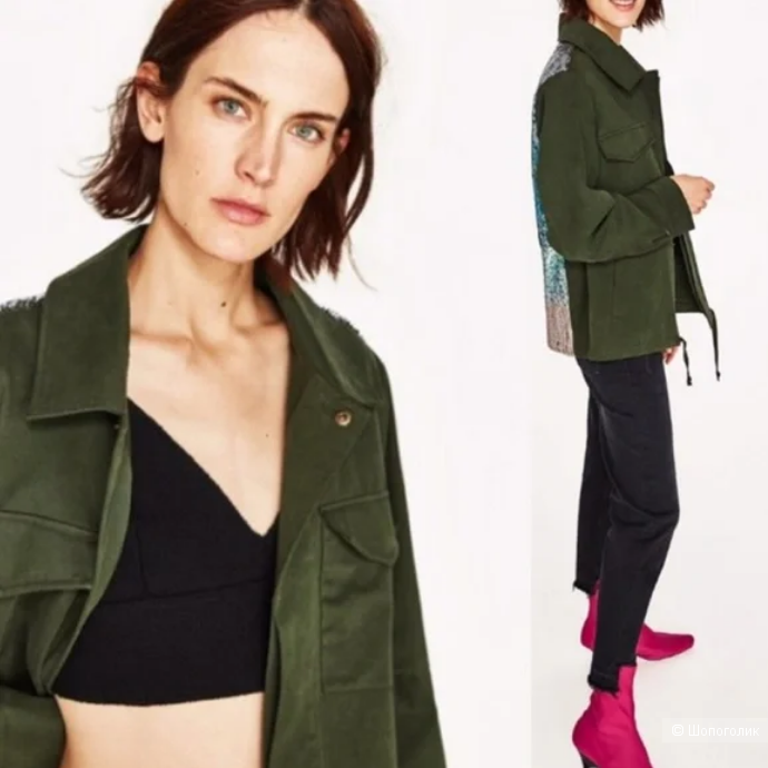Парка милитари с вышивкой Zara 44-46-48 рр, в магазине ZARA — на Шопоголик
