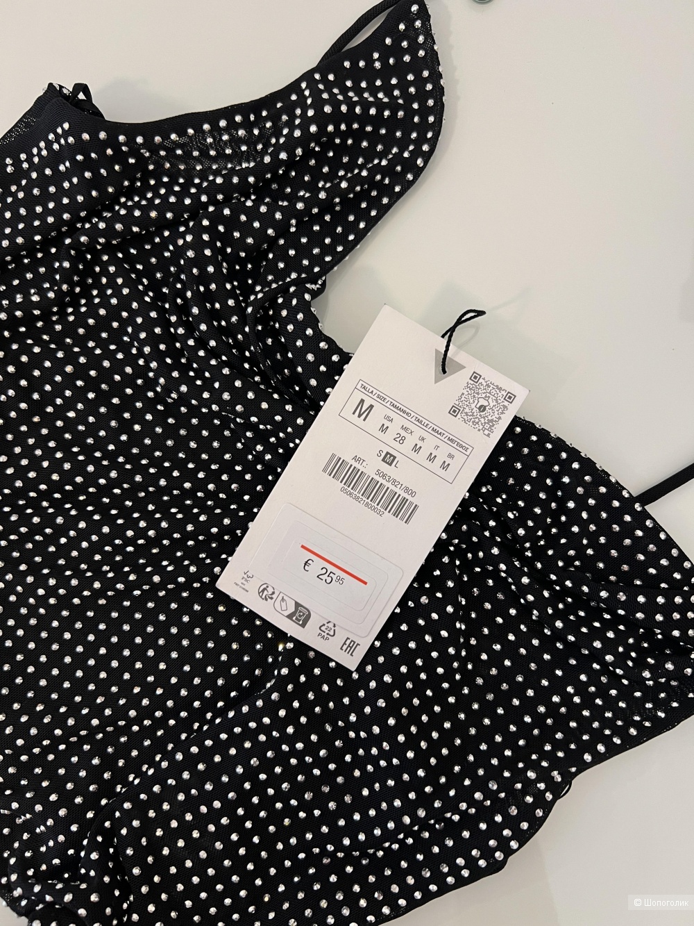 Топ Zara черный в стразах , М