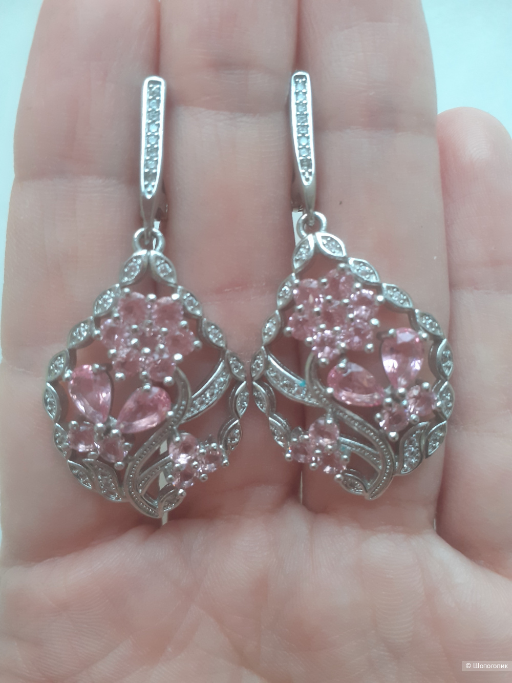 Серьги с розовыми топазами