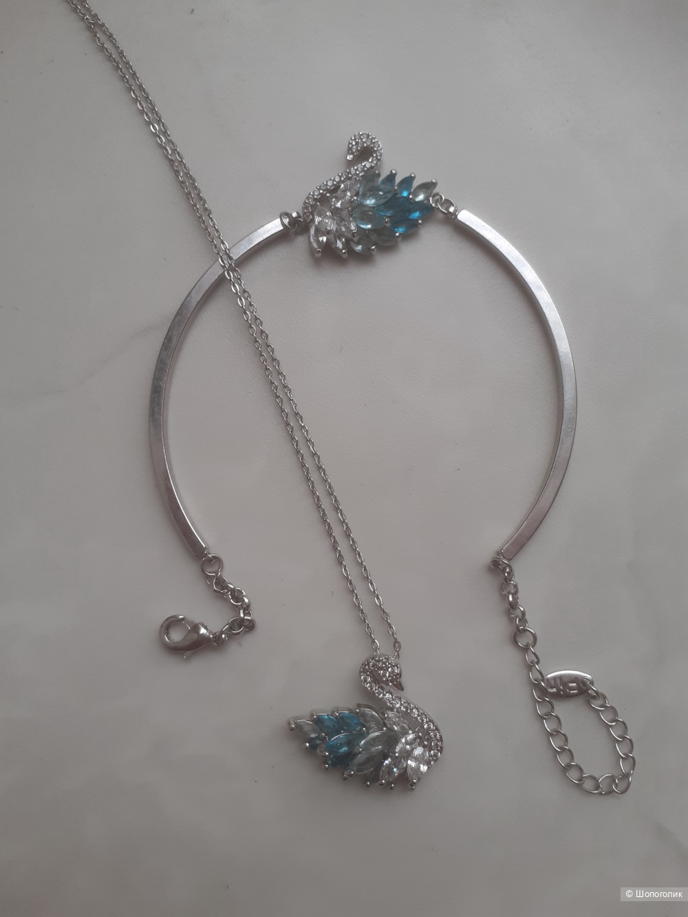 Комплект украшений браслет и кулон с лебедем