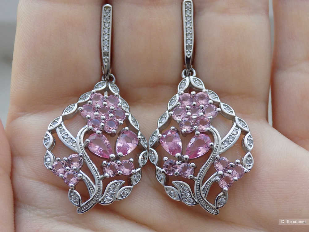 Серьги с розовыми топазами