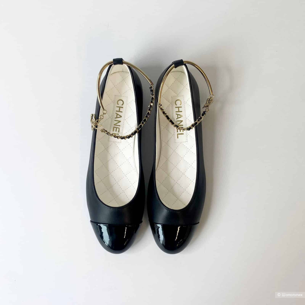 Балетки кожаные chanel с лаковыми носами 40 (на 38,5)