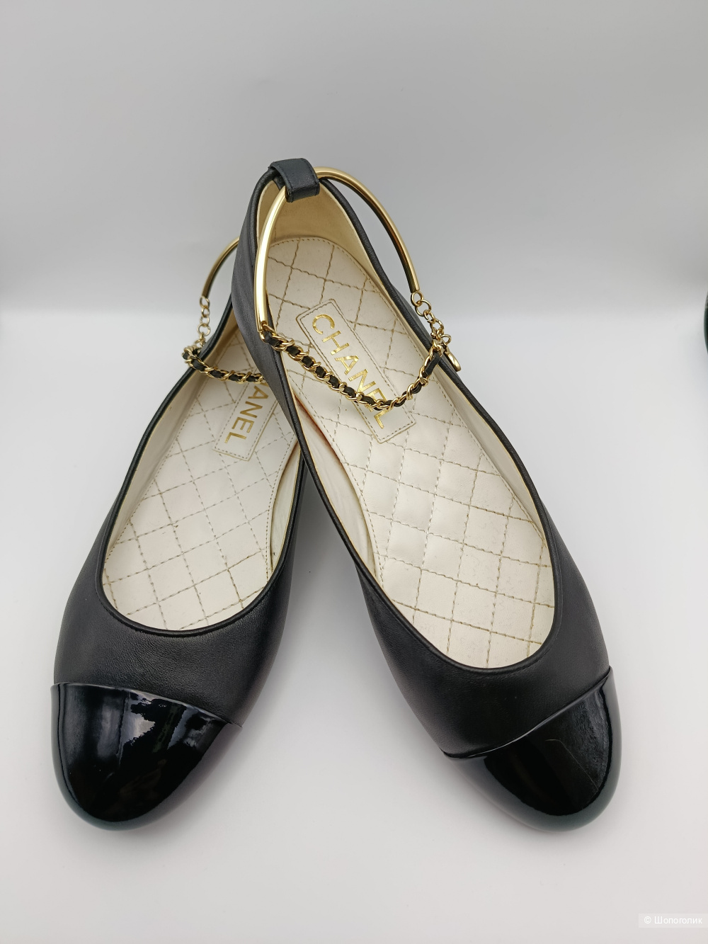Балетки кожаные chanel с лаковыми носами 40 (на 38,5)