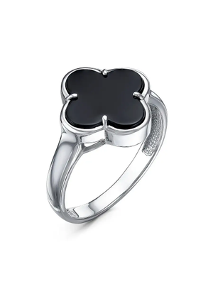 Кольцо Серебро 925 в стиле Van Cleef с ониксом, размер 17