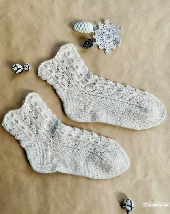 Ажурные женские зимние носки из шерсти мериноса