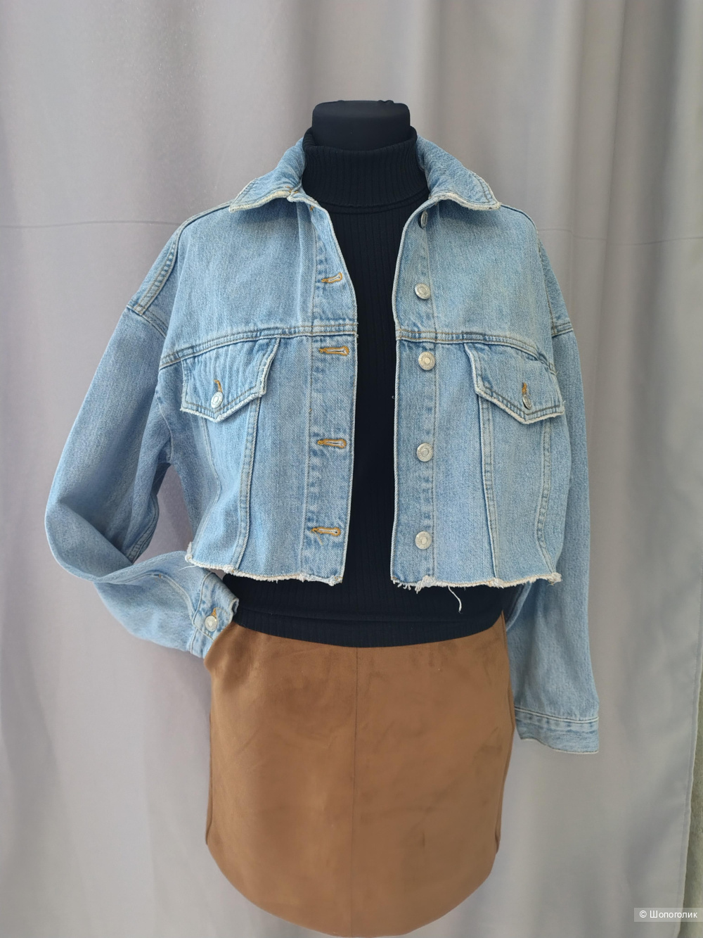 Джинсовка оверсайз MOTO, размер от 42-46, водолазка в комплекте