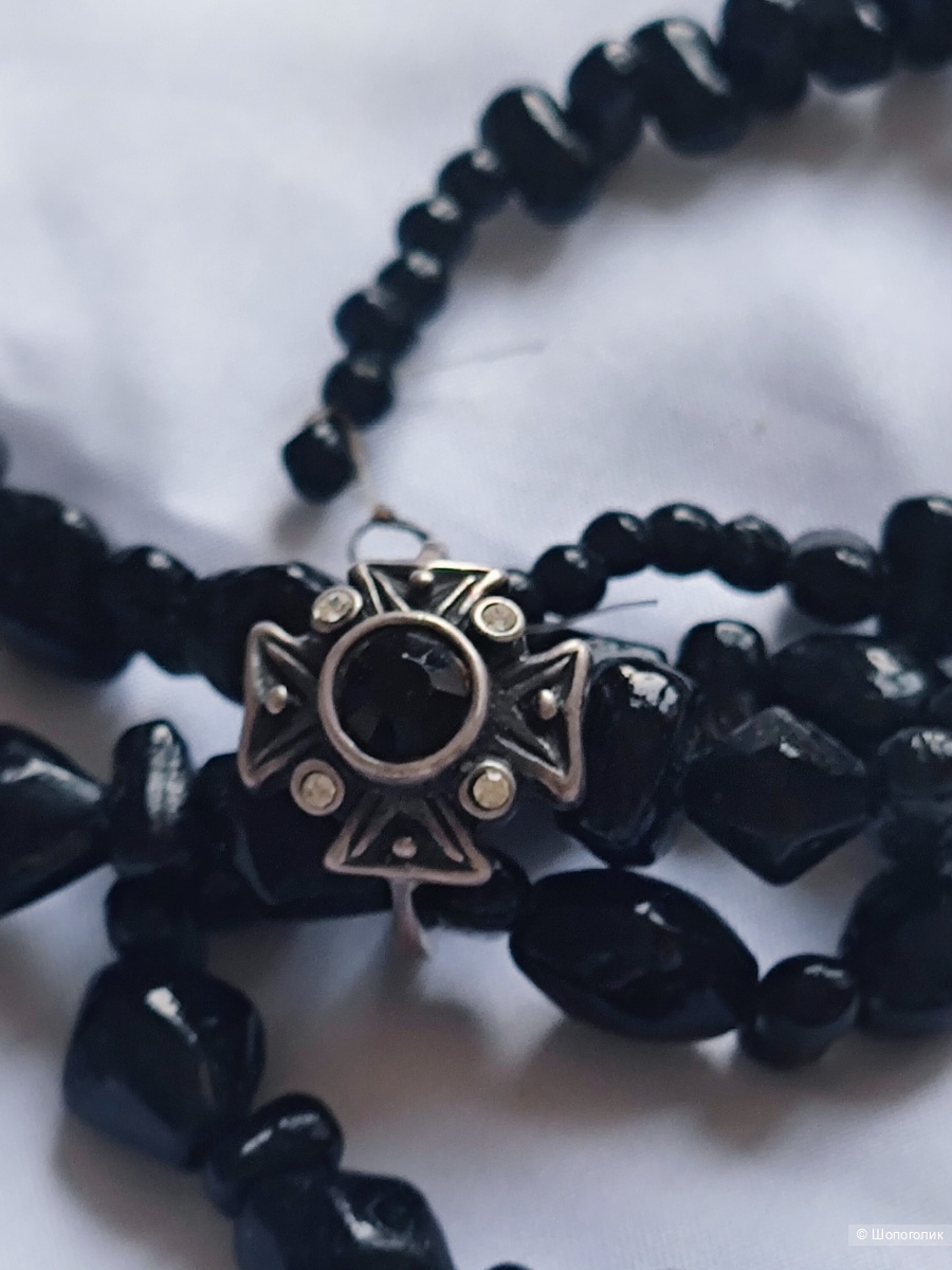 Комплект бусы и кольцо с черным камнем