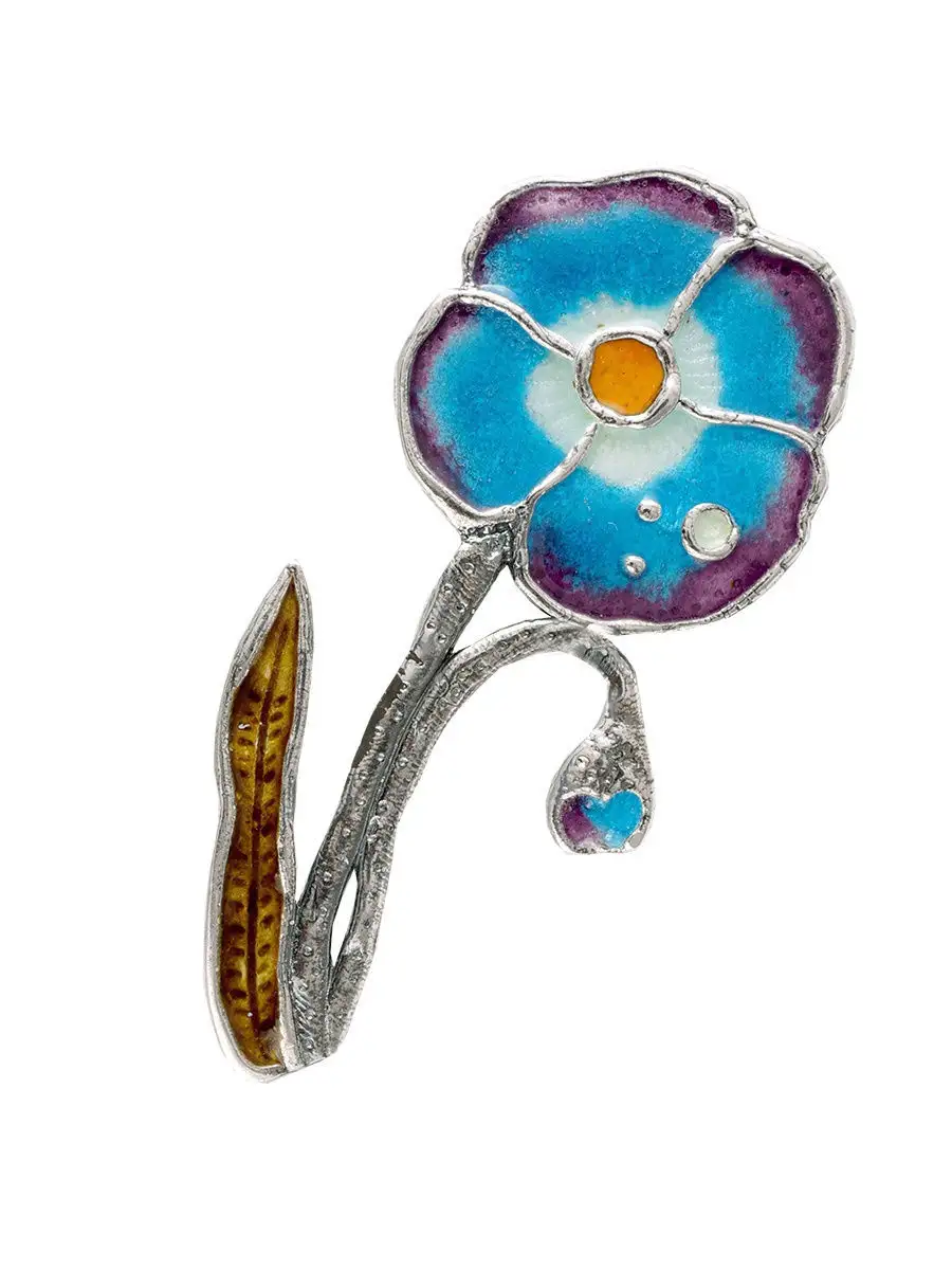 Брошь "Анютины глазки", серебро 925