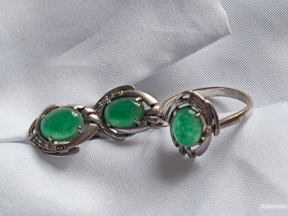 Комплект серьги и кольцо с авантюрином