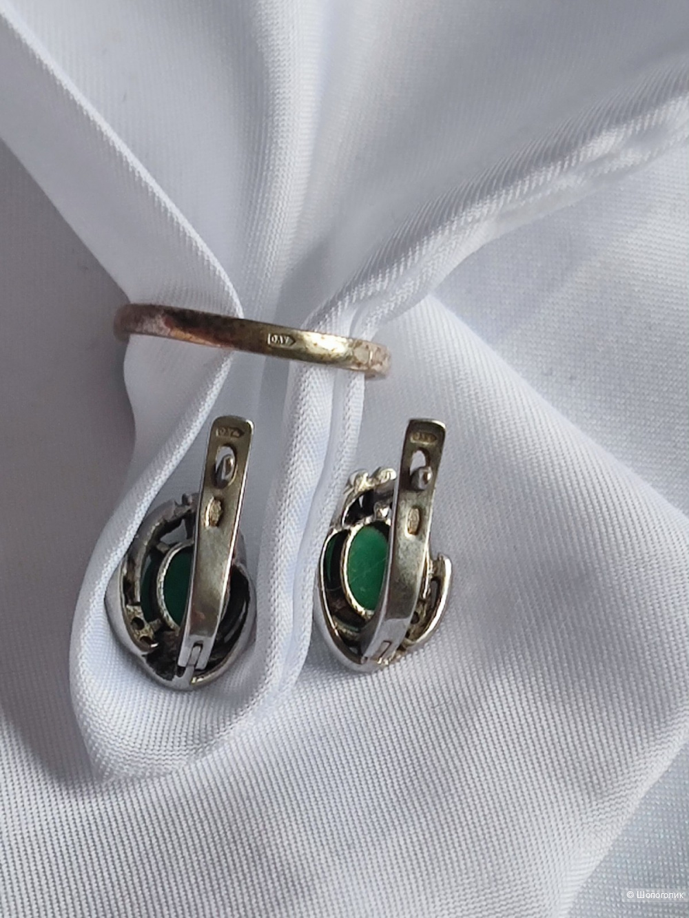 Комплект серьги и кольцо с авантюрином