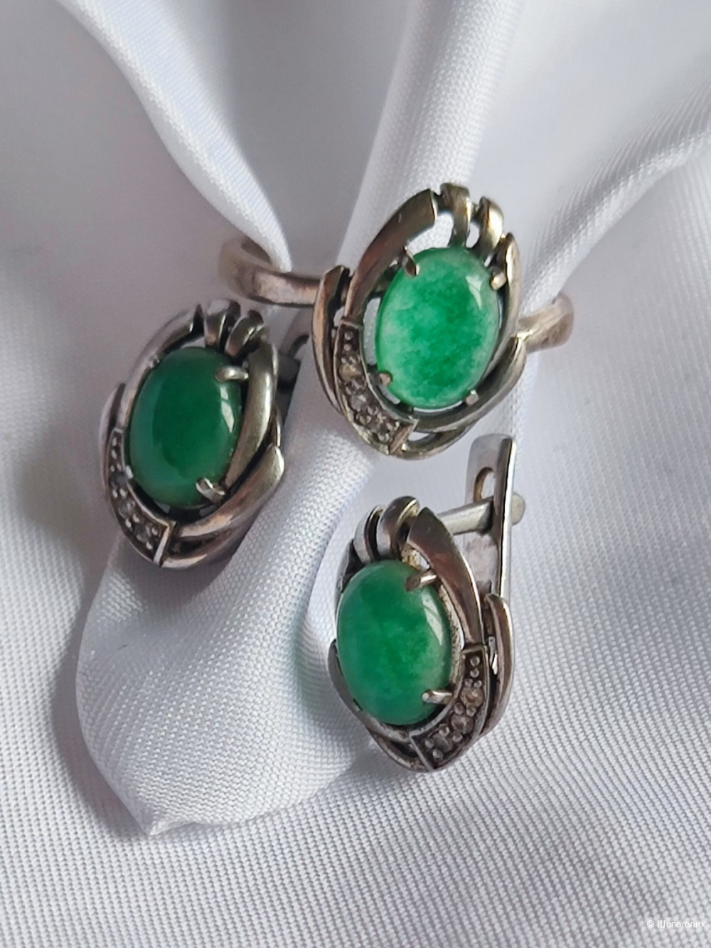 Комплект серьги и кольцо с авантюрином