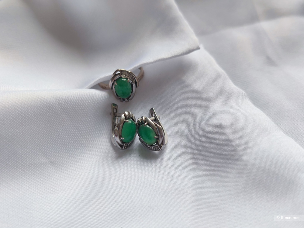 Комплект серьги и кольцо с авантюрином