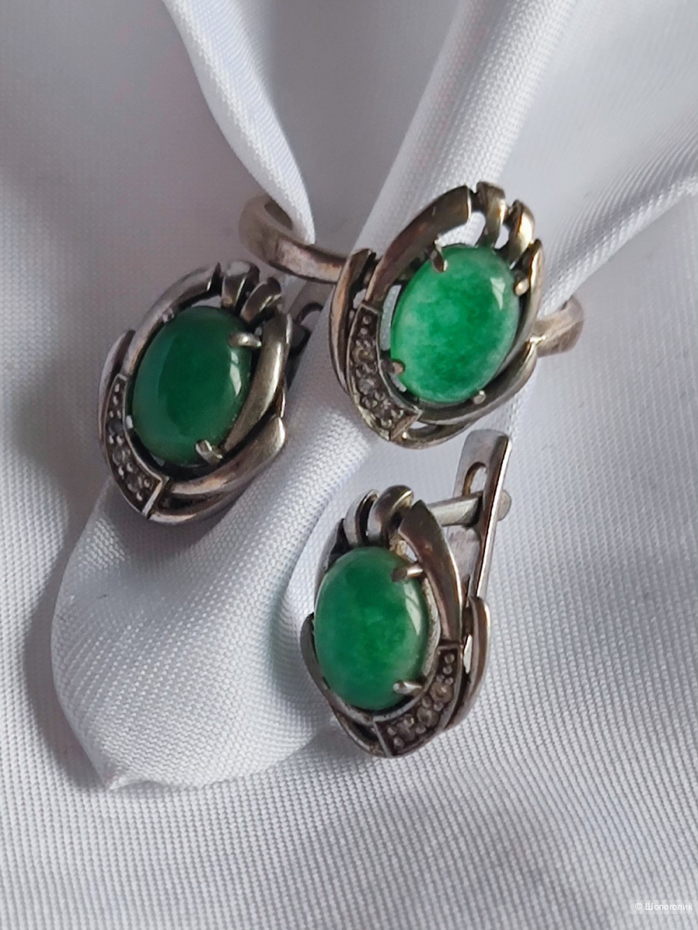 Комплект серьги и кольцо с авантюрином