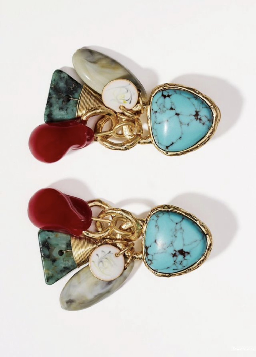 Zara серьги с шармами с бирюзовым камнем