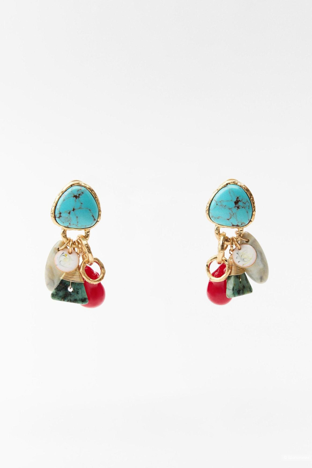 Zara серьги с шармами с бирюзовым камнем