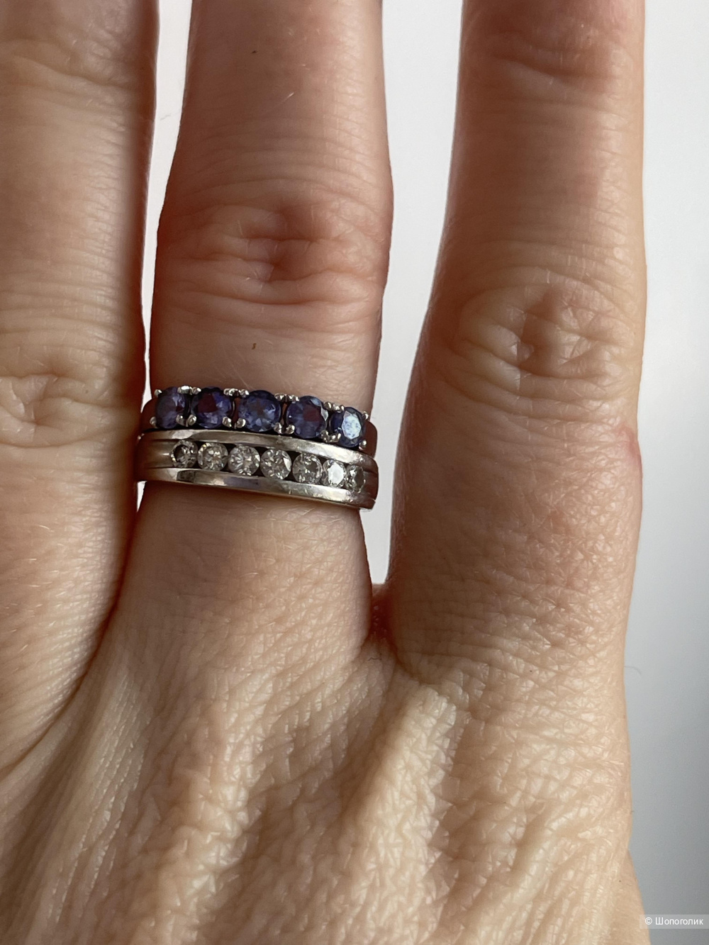 Золотое кольцо с танзанитами 16,5 размер