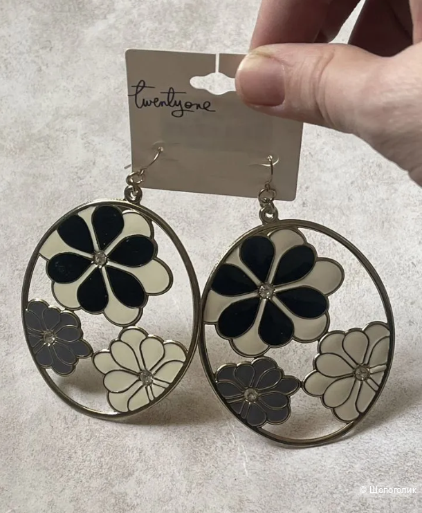 Крупные овальные цветочные серьги