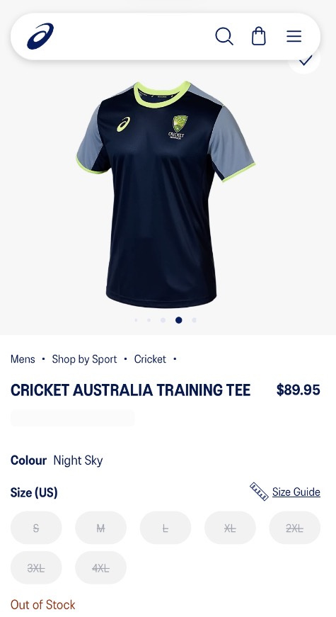 Футболка Asics Cricket Australia р. XXXL