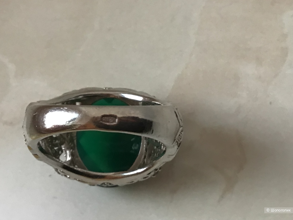 Серебряное кольцо с зеленым агатом, 16,5