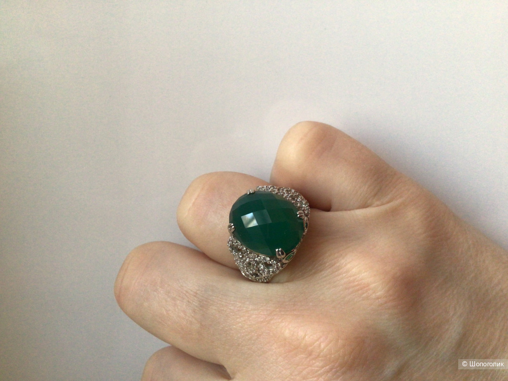 Серебряное кольцо с зеленым агатом, 16,5